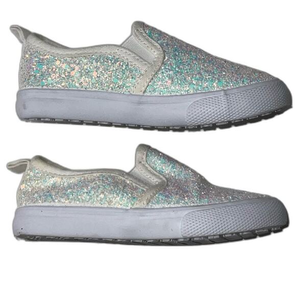 Cat & Jack Other - Cat & Jack Little Girl’s Sparkly White Glitter Slip on Sneakers Size 7